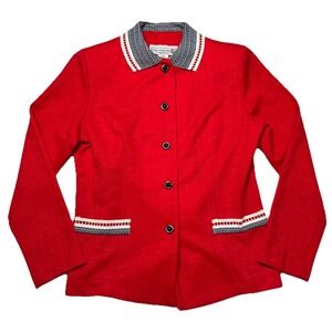 Vintage Pablo Collection Blazer Red USA Petite 8 Knit Collar Jacket Nautical